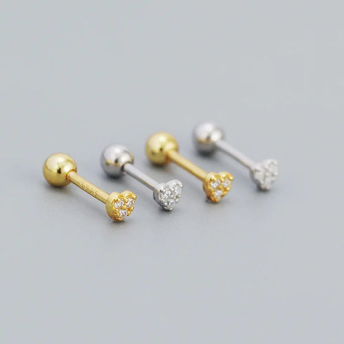 925 Sterling Silver 14k Gold Plated Heart Zircon Stud Earrings