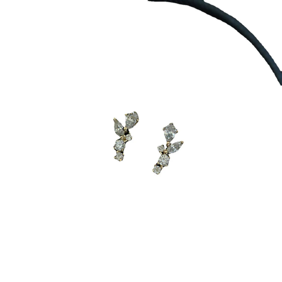 925 Sterling Silver 14K Gold Plated Floral Drop Zircon Stud Earrings