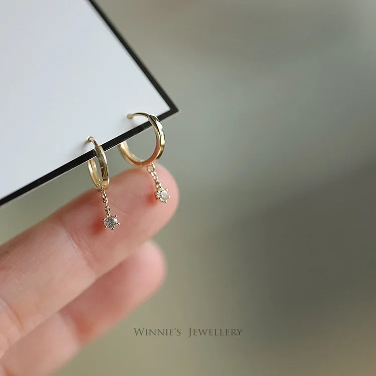 925 Sterling Silver 14k Gold Plated Tassel Drop Zircon Stud Earrings