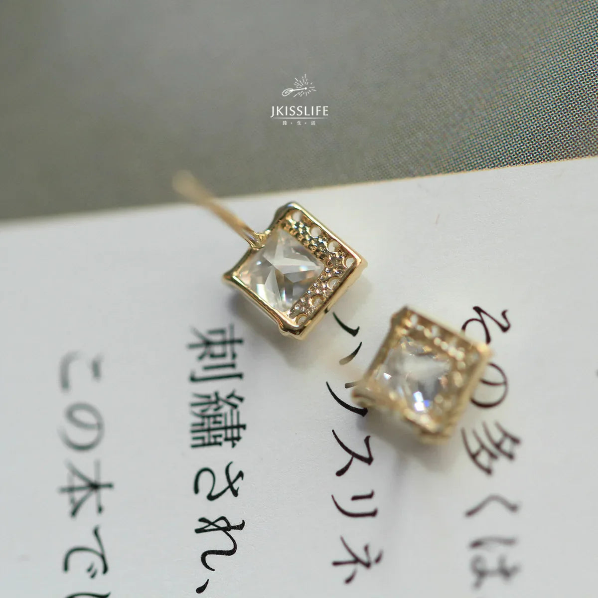 925 Sterling Silver 14k Gold Plated Square Zircon Korea Style Stud Earrings
