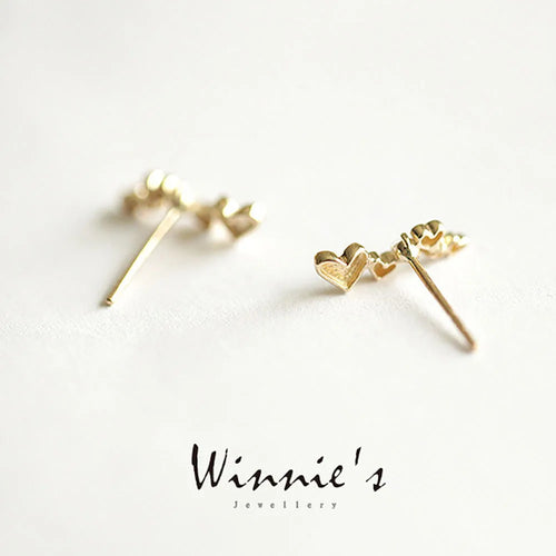 925 Sterling Silver 14k Gold Plated Four Heart Zircon Stud Earrings