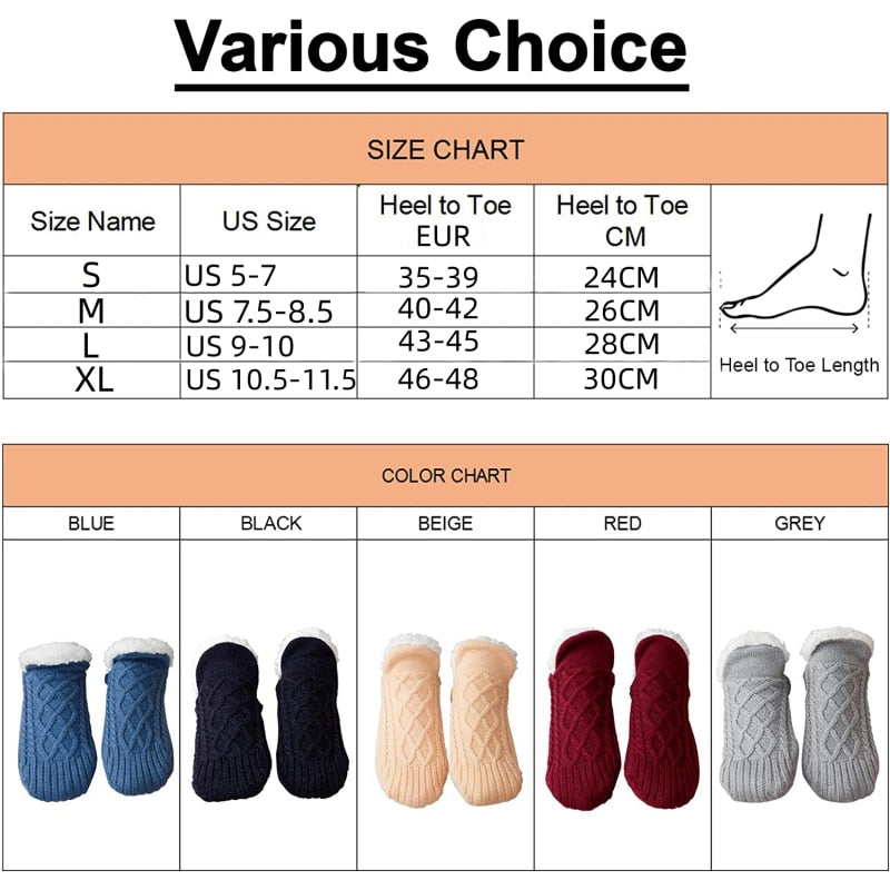 Women Knitted Slipper Socks Cozy  Fuzzy Socks Non Slip Socks Winter Indoor Double Layer Bedroom Slipper Socks EU35-48 US 5-11.5