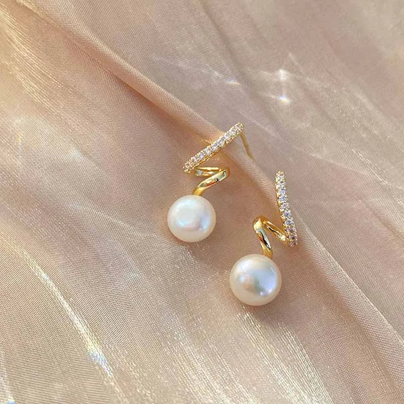 925 Sterling Silver 14k Gold Plated Twist Zircon Stud Earrings