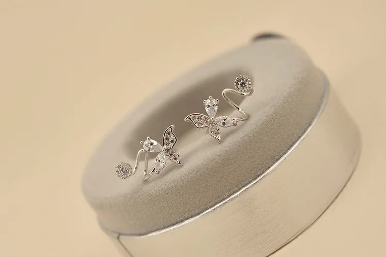 925 Sterling Silver Whirl Butterfly Zircon Stud Earrings