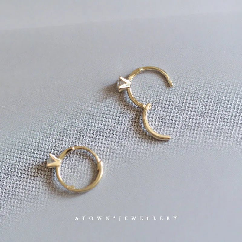 925 Sterling Silver 14K Gold Plated Small Green Zircon Hoop Earrings