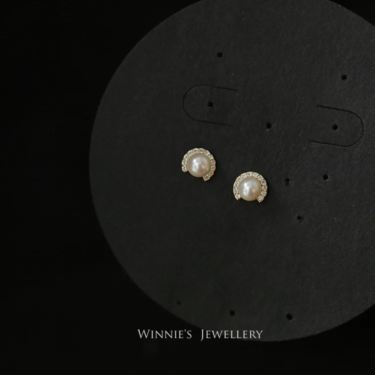 925 Sterling Silver14K Gold Shell Pearl Stud Earrings