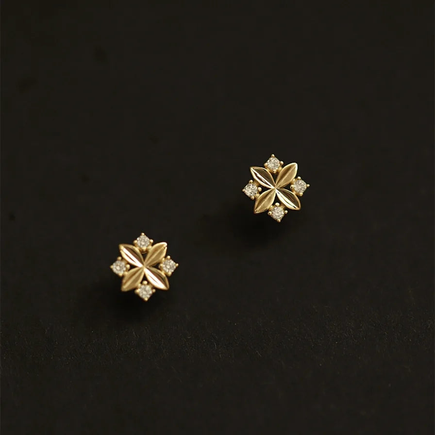 925 Sterling Silver 14k Gold Plated Cross Flower Small Stud Earrings