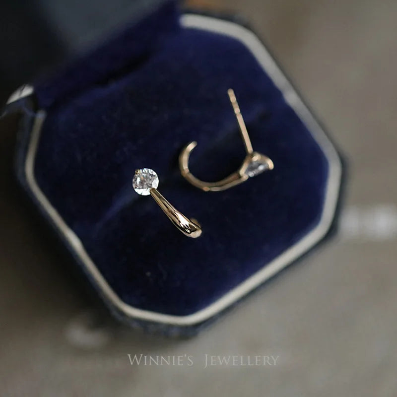 925 Sterling Silver 14k Gold Plated Zircon Geometry Simple Ring Stud Earrings