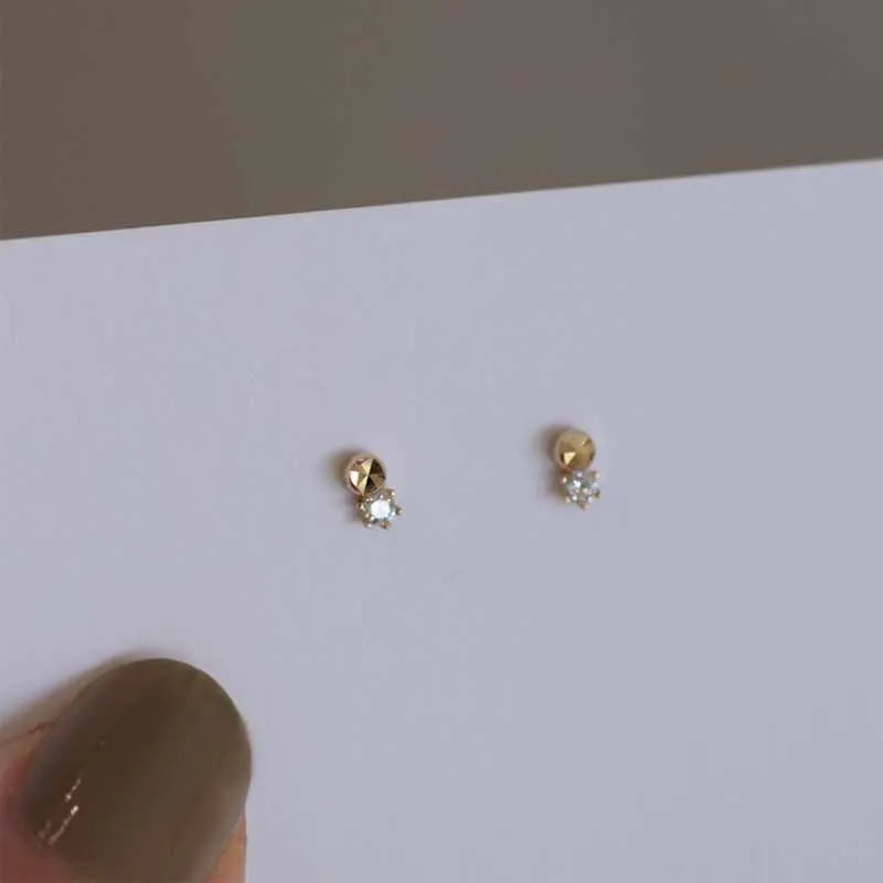 925 Sterling Silver 14k Gold Zircon Small Stud Earrings