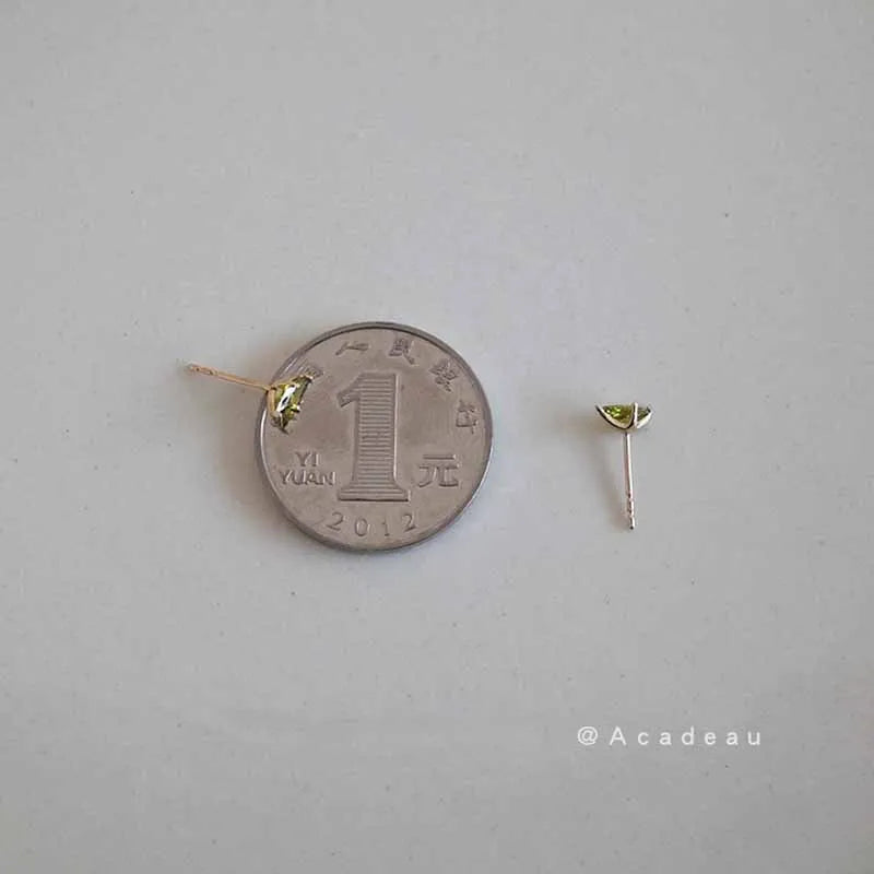 925 Sterling Silver 14k Gold Plated Olive Green Zircon Stud Earrings