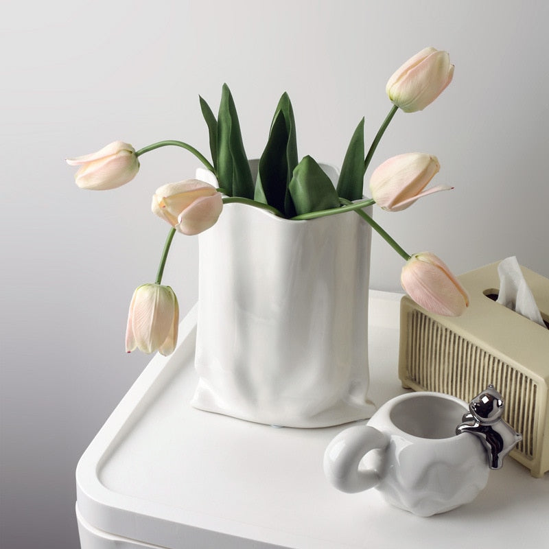 Electroplated Silver Paper Bag Vase