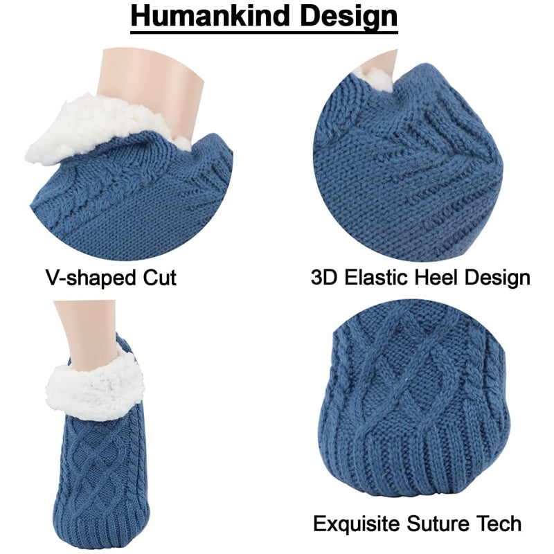 Women Knitted Slipper Socks Cozy  Fuzzy Socks Non Slip Socks Winter Indoor Double Layer Bedroom Slipper Socks EU35-48 US 5-11.5