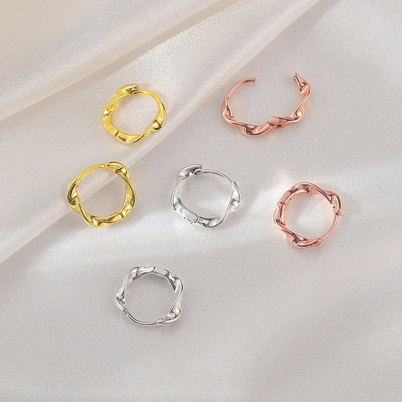 925 Sterling Silver 14k Gold Plated Twist Ring Stud Earrings