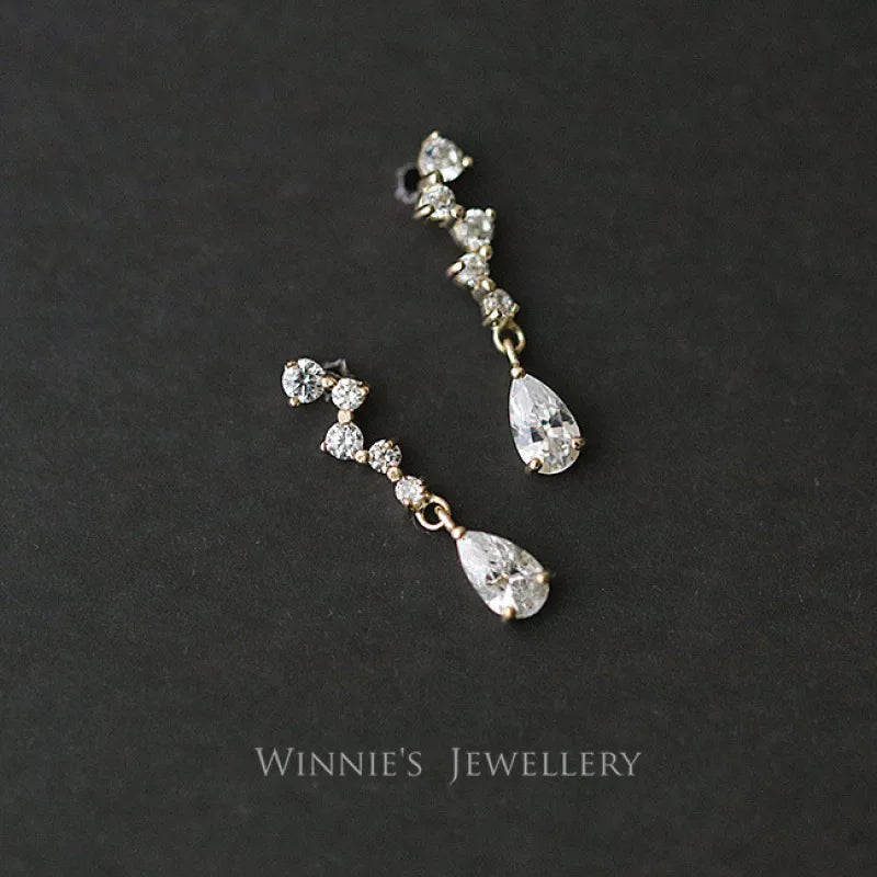 925 Sterling Silver 14k Gold Plated Tassel Zircon Stud Earrings