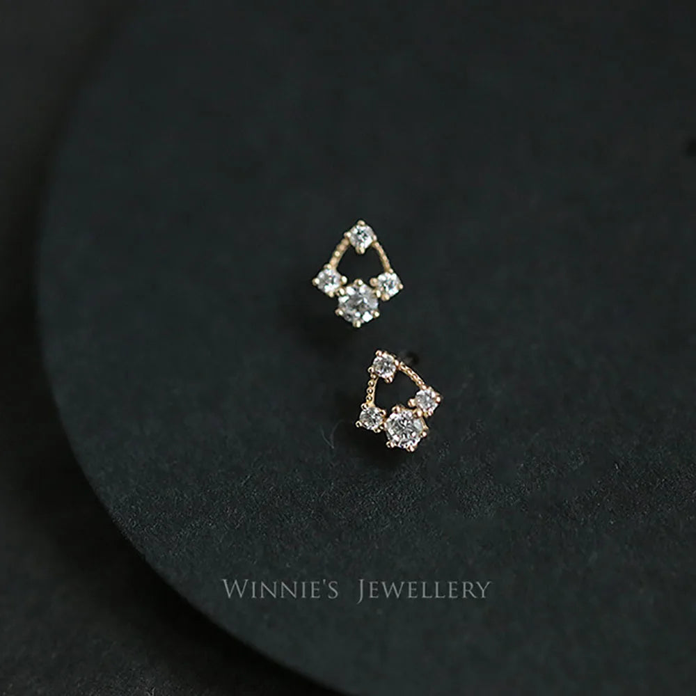 925 Sterling Silver 14K Gold Plated Triangle Diamond Zircon Stud Earrings
