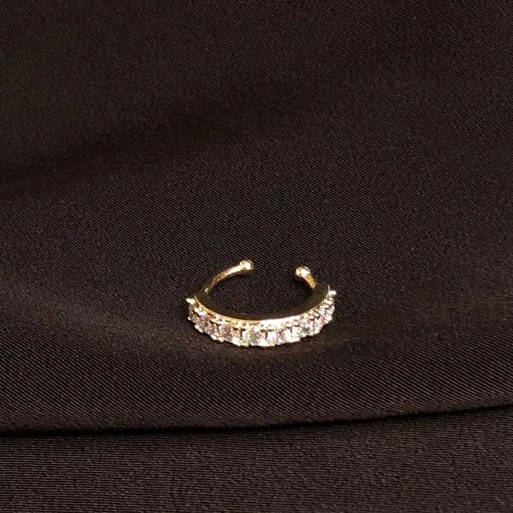 925 Sterling Silver 14K Gold Plated Round Ring Zircon Ear Clip Earrings