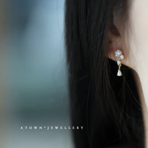 925 Sterling Silver 14k Gold Original Round Zircon Stud Earrings