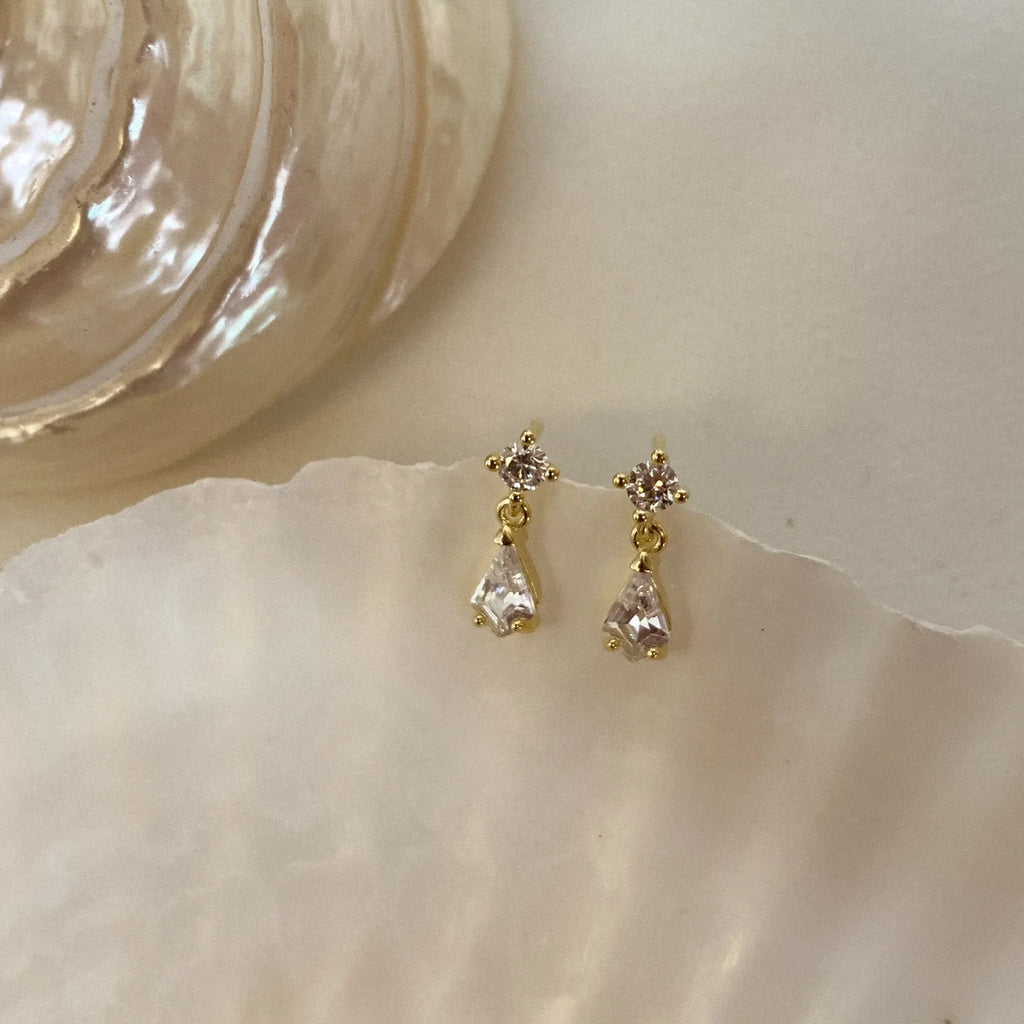 925 Sterling Silver 14k Gold Plated Zircon Small Women's Stud Earrings