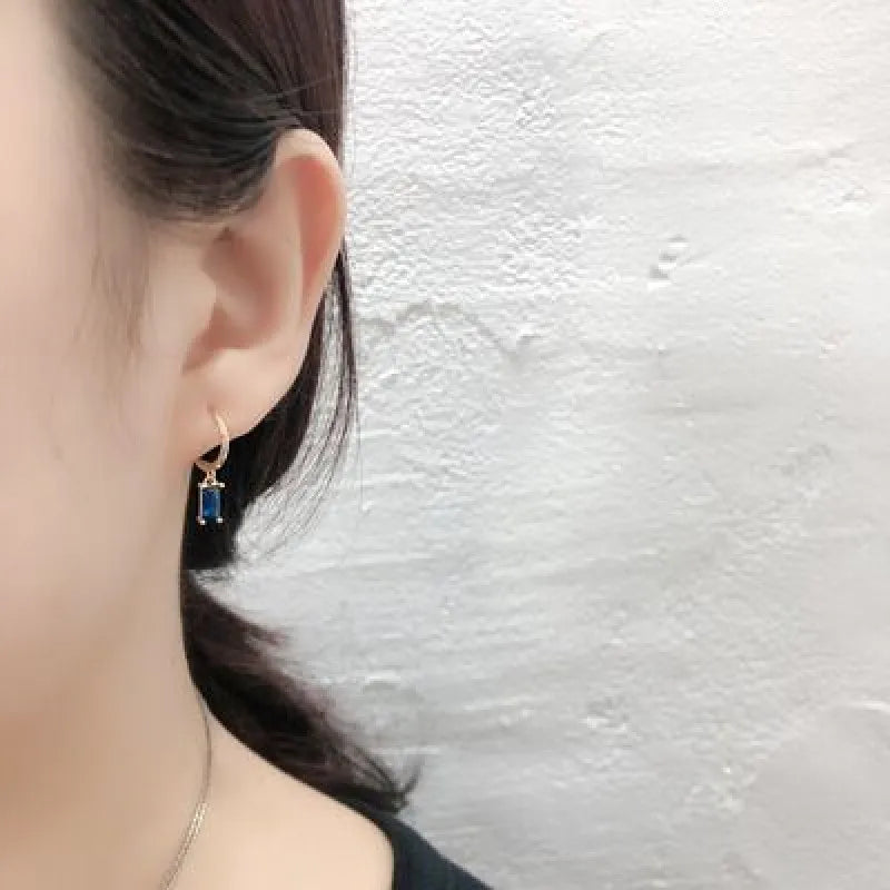 925 Sterling Silver Rectangle Zircon Ring Earrings
