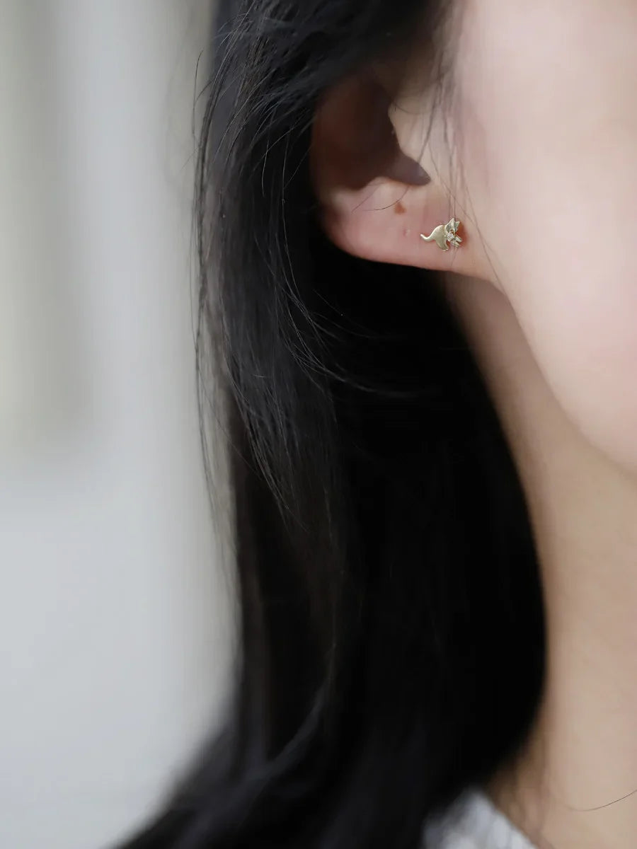 925 Sterling Silver 14K Gold Cat Zircon Small Stud Earrings