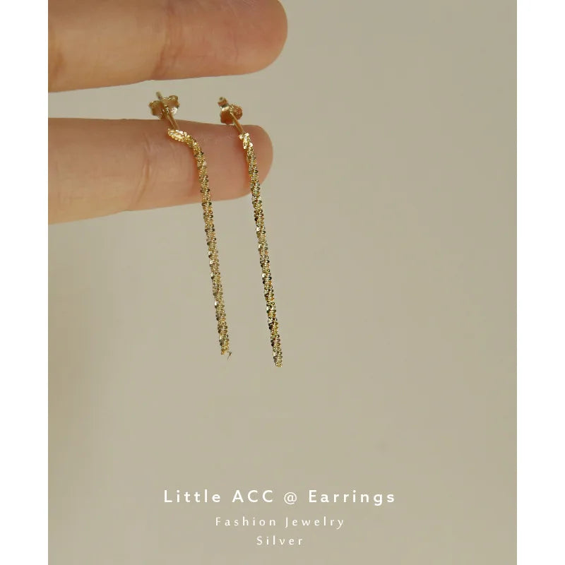 925 Sterling Silver 14K Gold Plated Sparkling Tassel Stud Earrings