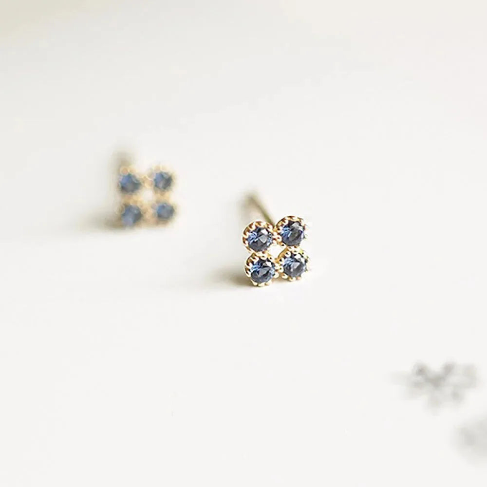 925 Sterling Silver 14K Gold Plated Blue Zircon Flower Stud Earrings