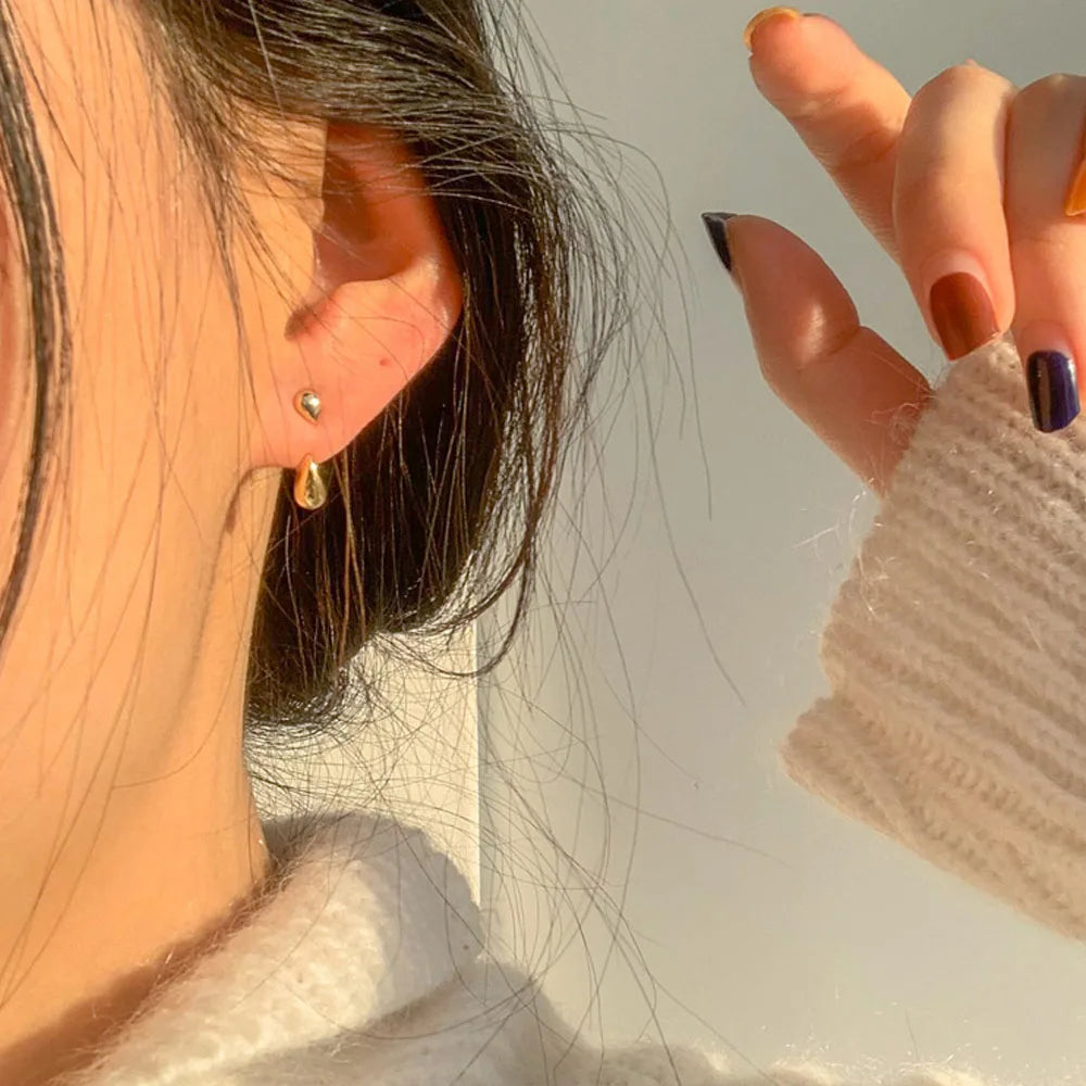 14K Gold Plated 925 Sterling Silver Water Droplet Stud Earrings