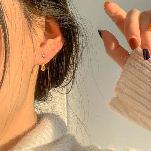 14K Gold Plated 925 Sterling Silver Water Droplet Stud Earrings