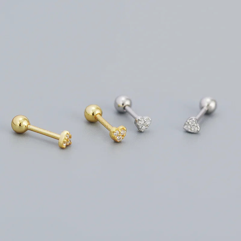 925 Sterling Silver 14k Gold Plated Heart Zircon Stud Earrings
