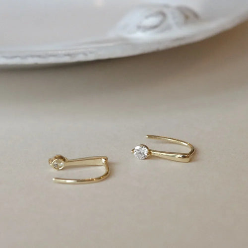 925 Sterling Silver 14k Gold Plated Ear Hook Piercing Stud Earrings
