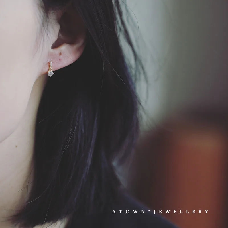 925 Sterling Silver 14k Gold Plated Small Zircon Korea Style Stud Earrings