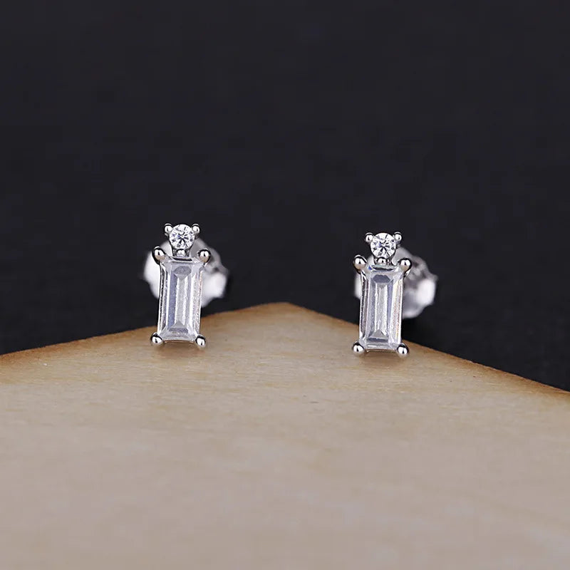 925 Sterling Silver 14K Gold Plated Square Zircon Stud Earrings Jewelry