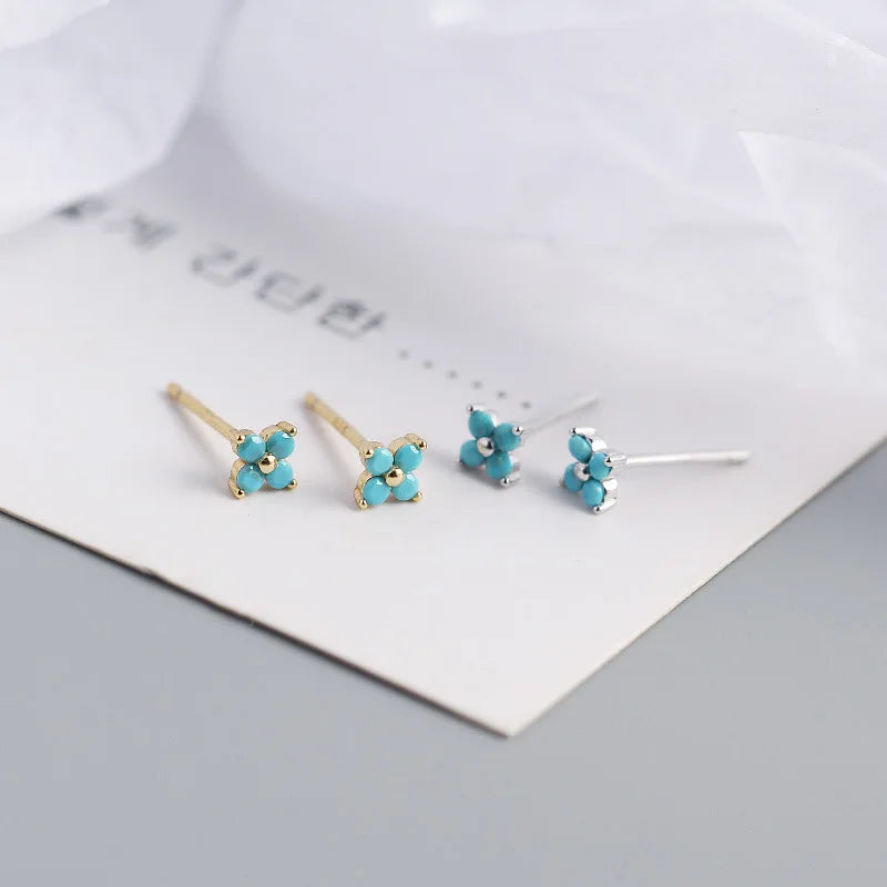 925 Sterling Silver 14k Gold Plated Colour Flower Zircon Stud Earrings