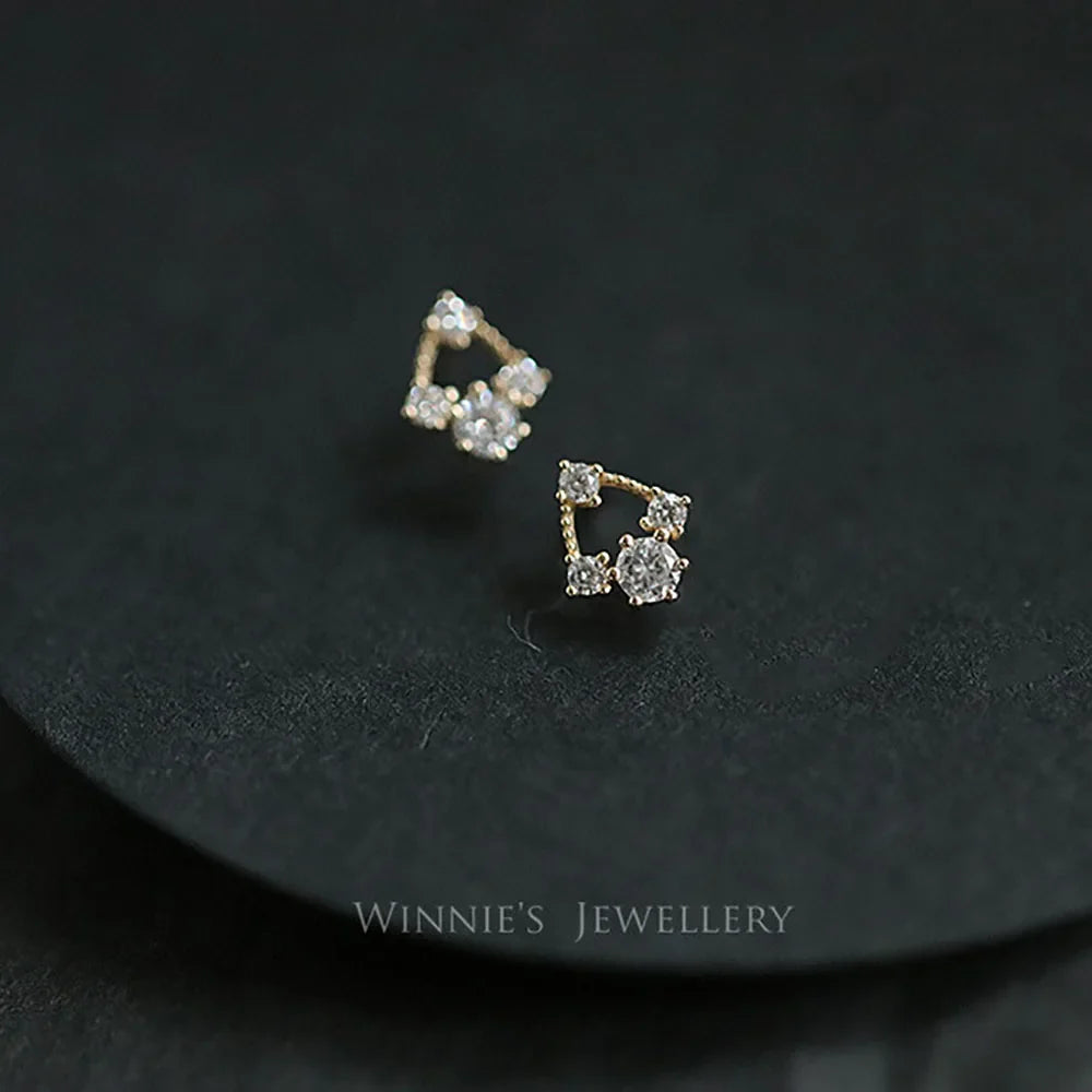 925 Sterling Silver 14K Gold Plated Triangle Diamond Zircon Stud Earrings