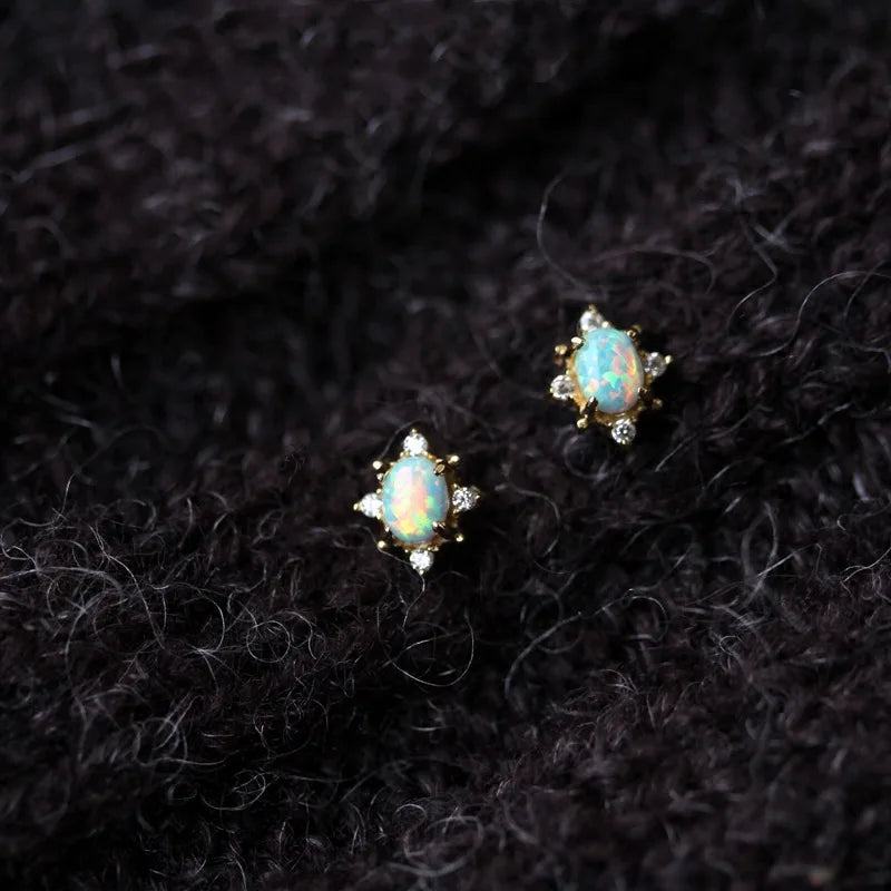 925 Sterling Silver 14k Gold Pure Elliptic Zircon Stud Earrings