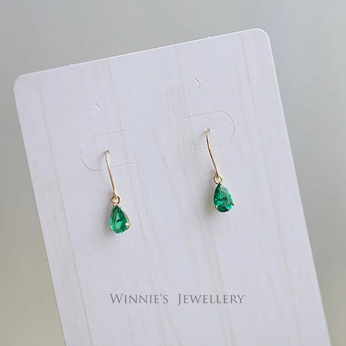 925 Sterling Silver 14K Gold 14K Gold Plated Green Zircon Drop Stud Earrings