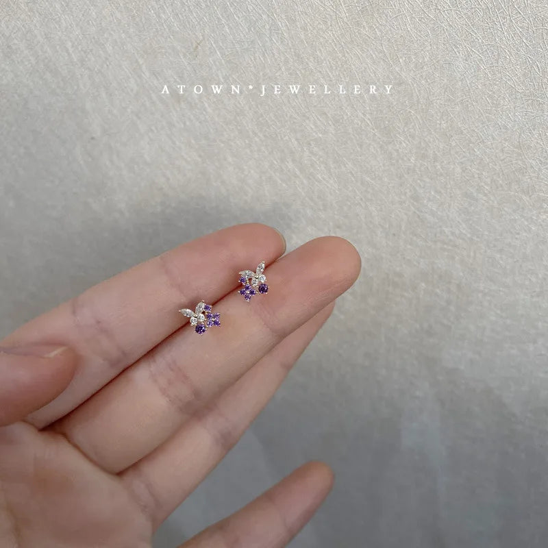 925 Sterling Silver 14k Gold Butterfly Zircon Stud Earrings