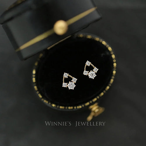 925 Sterling Silver 14K Gold Plated Triangle Diamond Zircon Stud Earrings