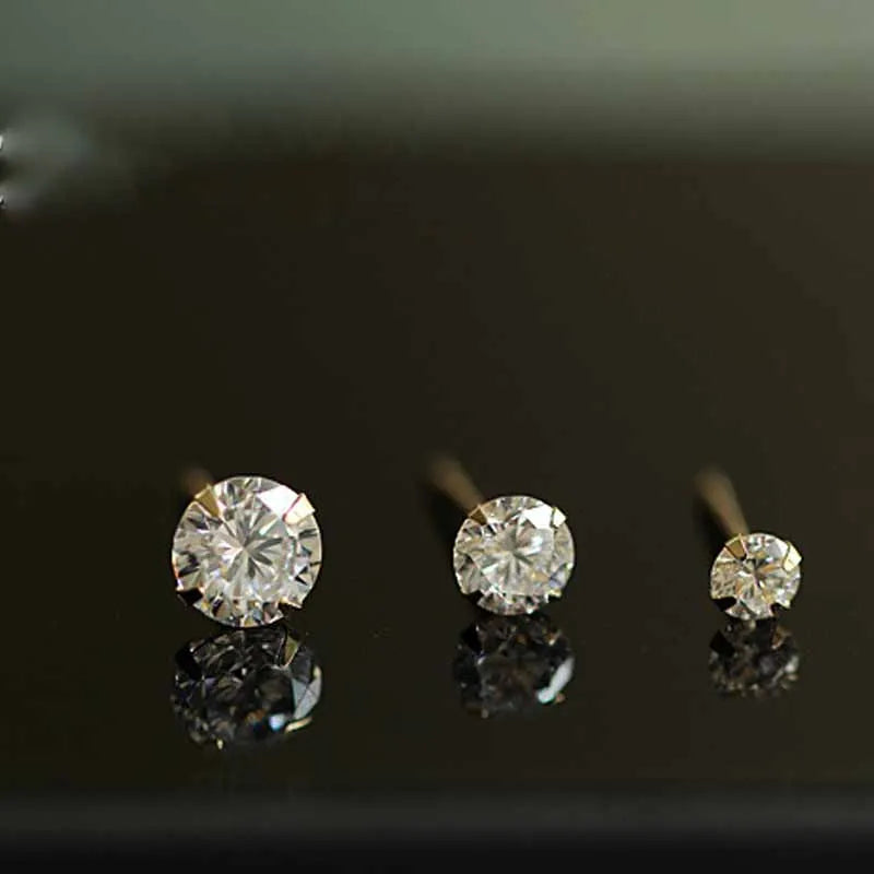 925 Sterling Silver 14k Gold Plated 3/4/5mm Zircon Stud Earrings
