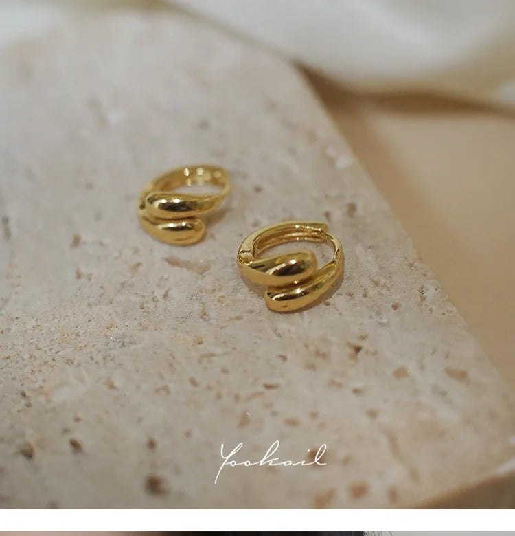 925 Sterling Silver 14k Gold Plated Earrings Simple Drop Stud Earrings