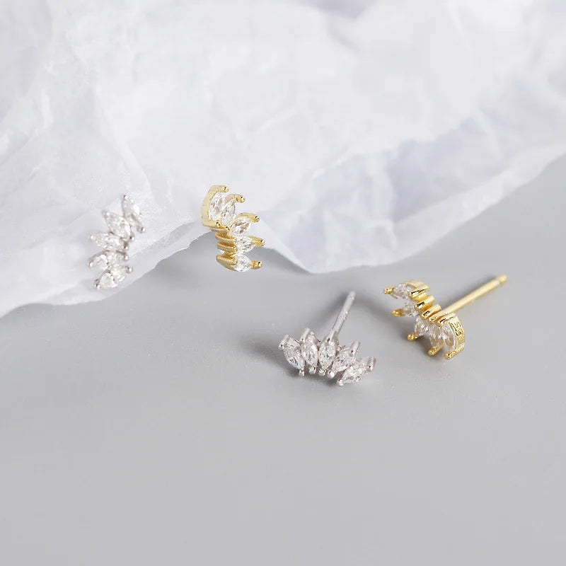 925 Sterling Silver 14k Gold Water Drop Zircon Stud Earrings