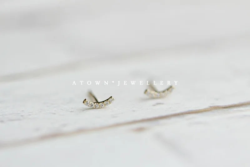 925 Sterling Silver 14k Gold Plated Curved Zircon Stud Earrings