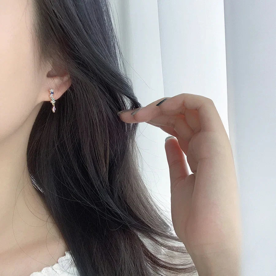 925 Sterling Silver 14K Gold Plated Square Zircon Stud Earrings
