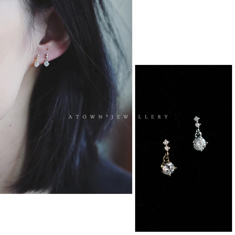 925 Sterling Silver 14k Gold Plated Small Zircon Korea Style Stud Earrings