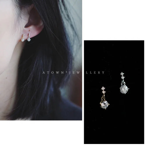 925 Sterling Silver 14k Gold Plated Small Zircon Korea Style Stud Earrings
