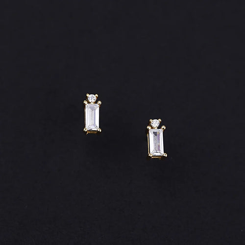 925 Sterling Silver 14K Gold Plated Square Zircon Stud Earrings Jewelry