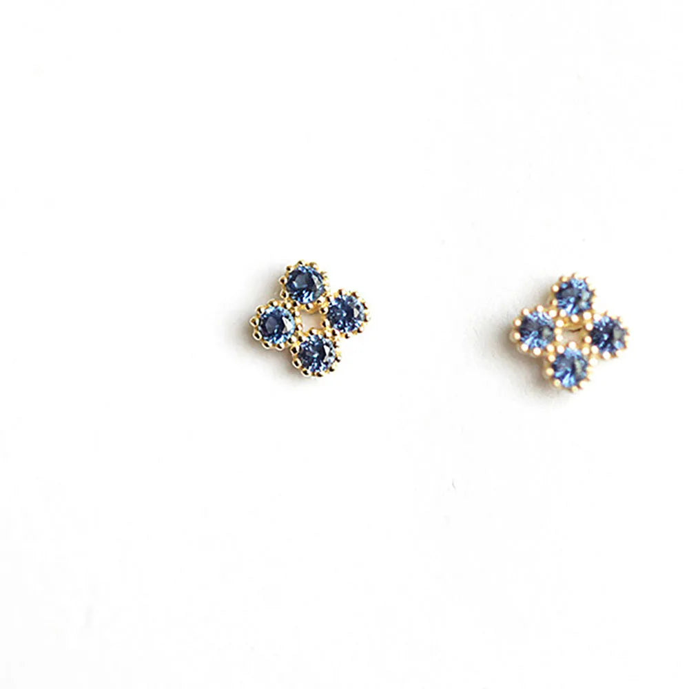 925 Sterling Silver 14K Gold Plated Blue Zircon Flower Stud Earrings