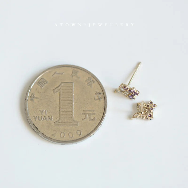 925 Sterling Silver 14k Gold Butterfly Zircon Stud Earrings