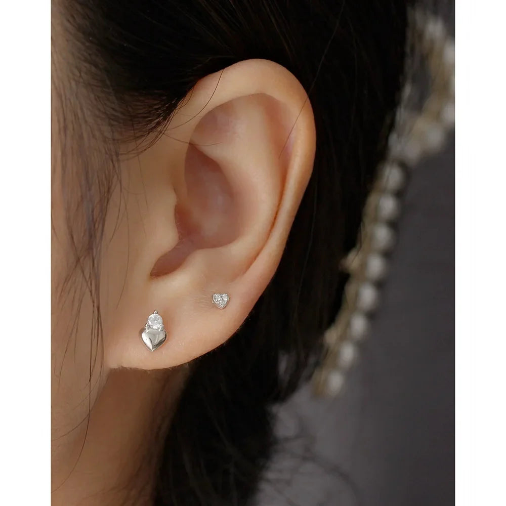 925 Sterling Silver 14k Gold Plated Heart Zircon Stud Earrings