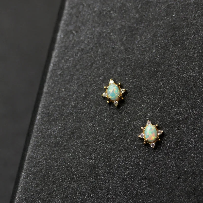925 Sterling Silver 14k Gold Pure Elliptic Zircon Stud Earrings